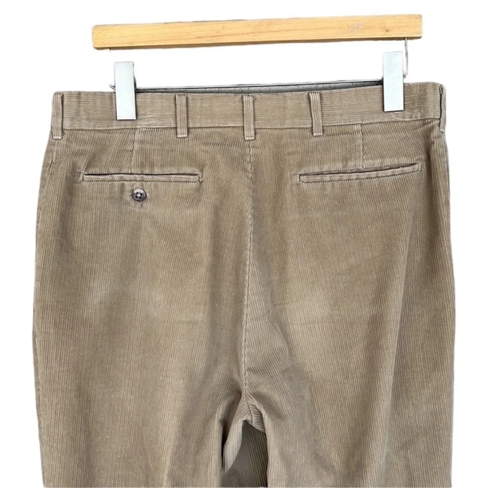 Haggar Men’s Wide Wale Corduroy Pleated Pants Tan Khaki 34x30 USA